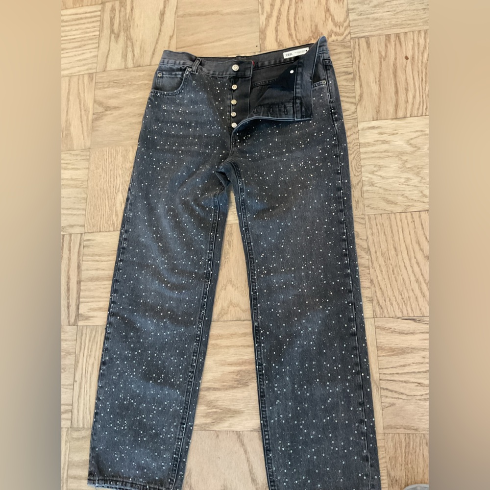 Zara Women’s Sparkle Rhinestone Black High-Rise Jeans size 8